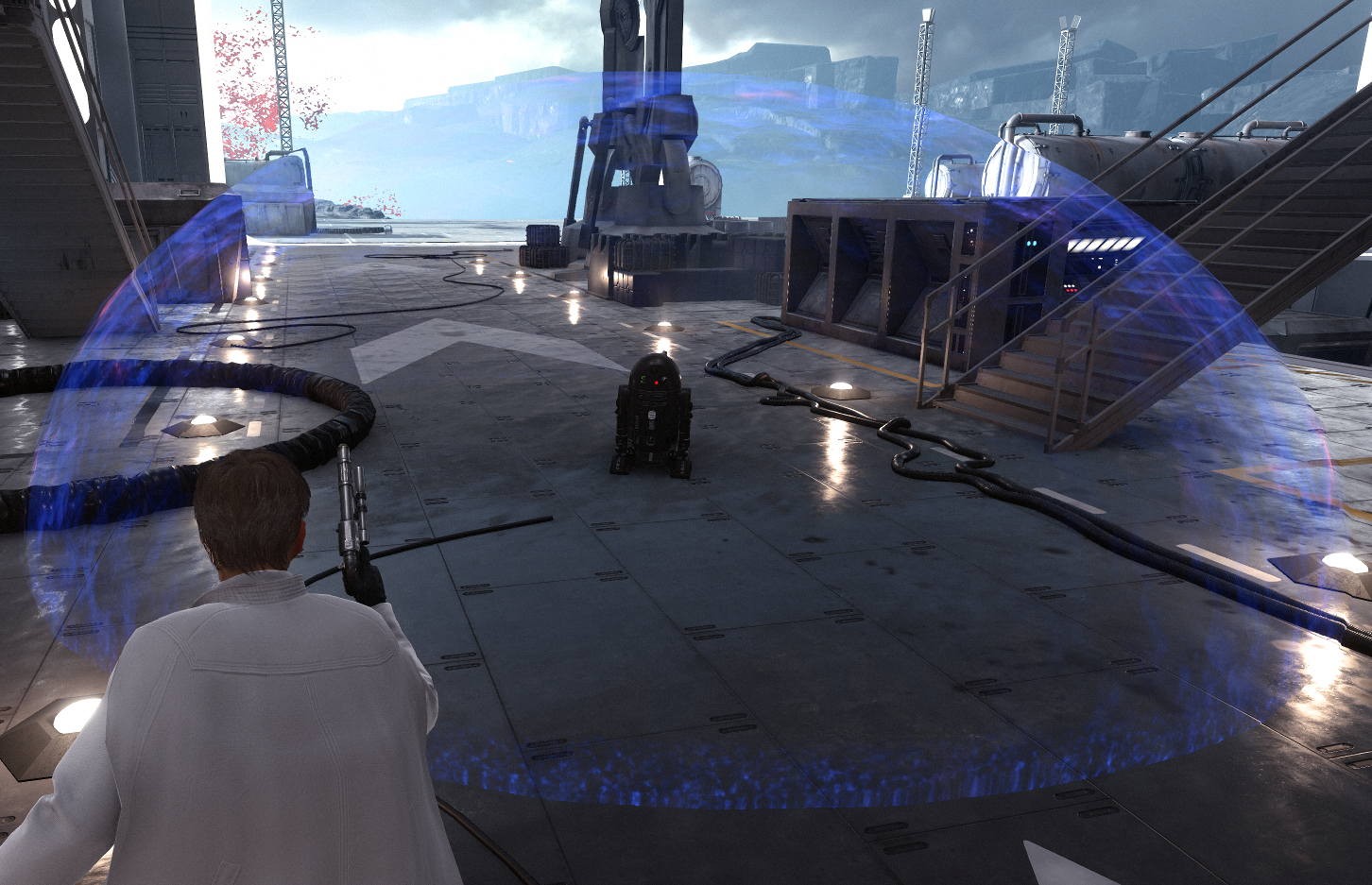 C2-B5 deploys a large personal energy shield in Star Wars Battlefront.