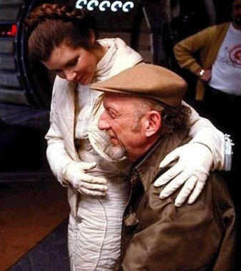 Irvin Kershner and Carrie Fisher on the set of The Empire Strikes Back