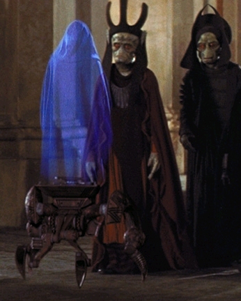 Nute Gunray and Darth Sidious using a mechno-chair