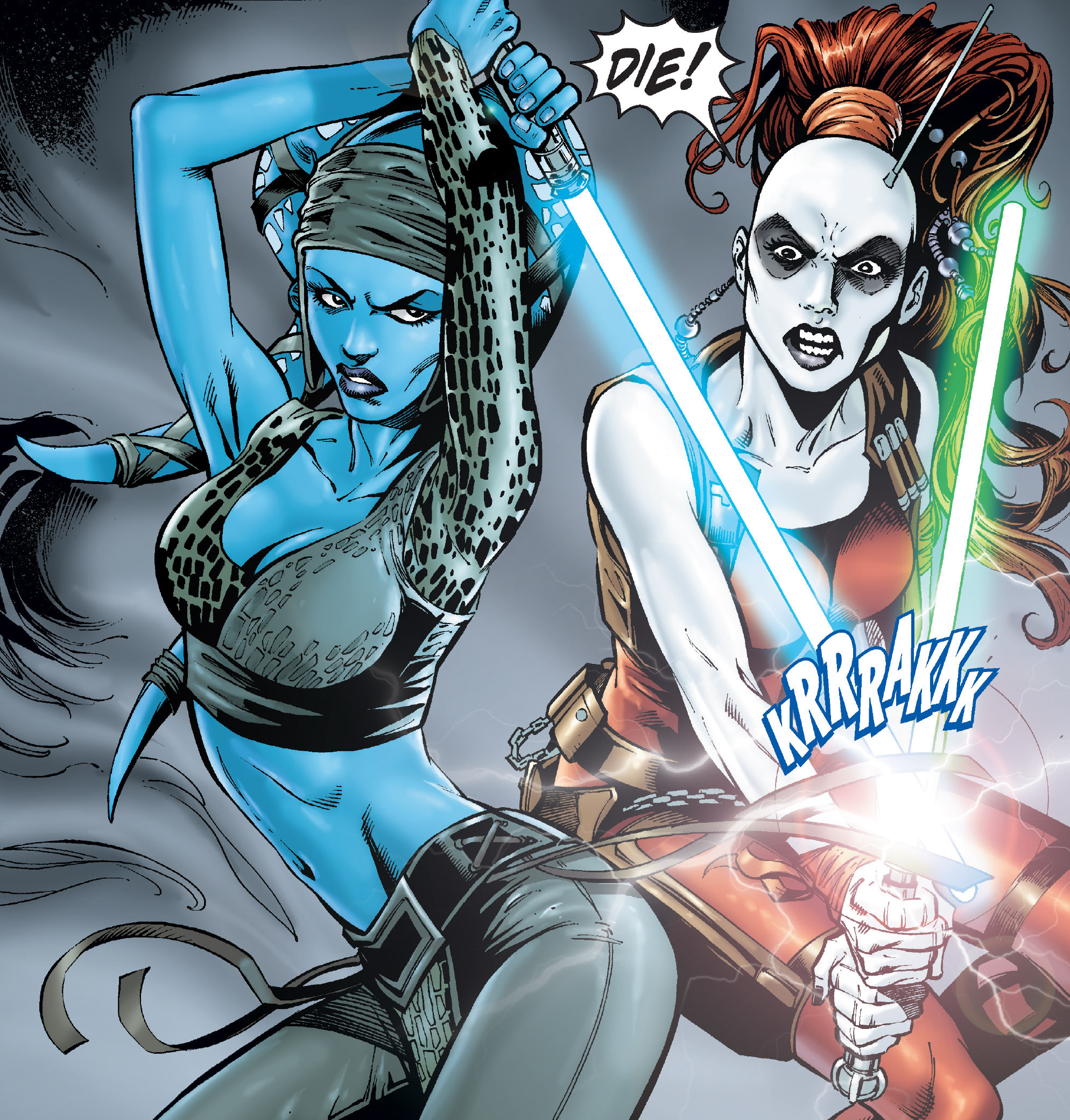 Aayla Secura dueling Aurra Sing on Devaron.