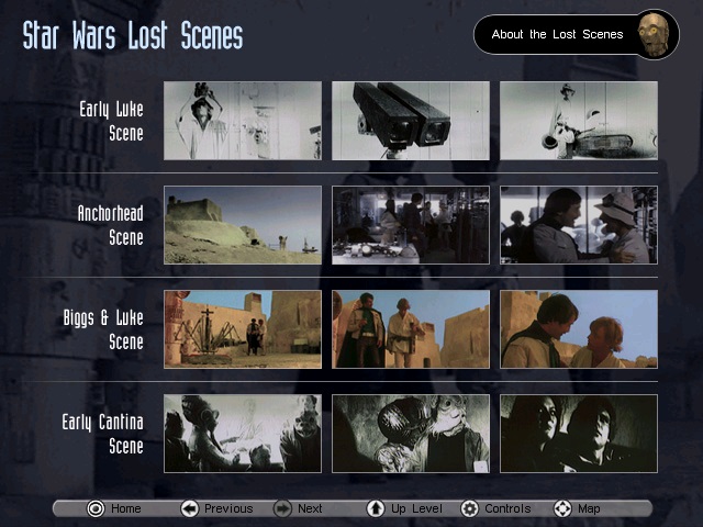 Star Wars Lost Scenes menu screen