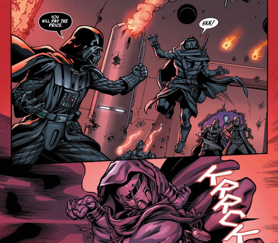 Darth Vader uses the Force choke in combat by snapping the neck of a Knight of Ren, Fyodor.