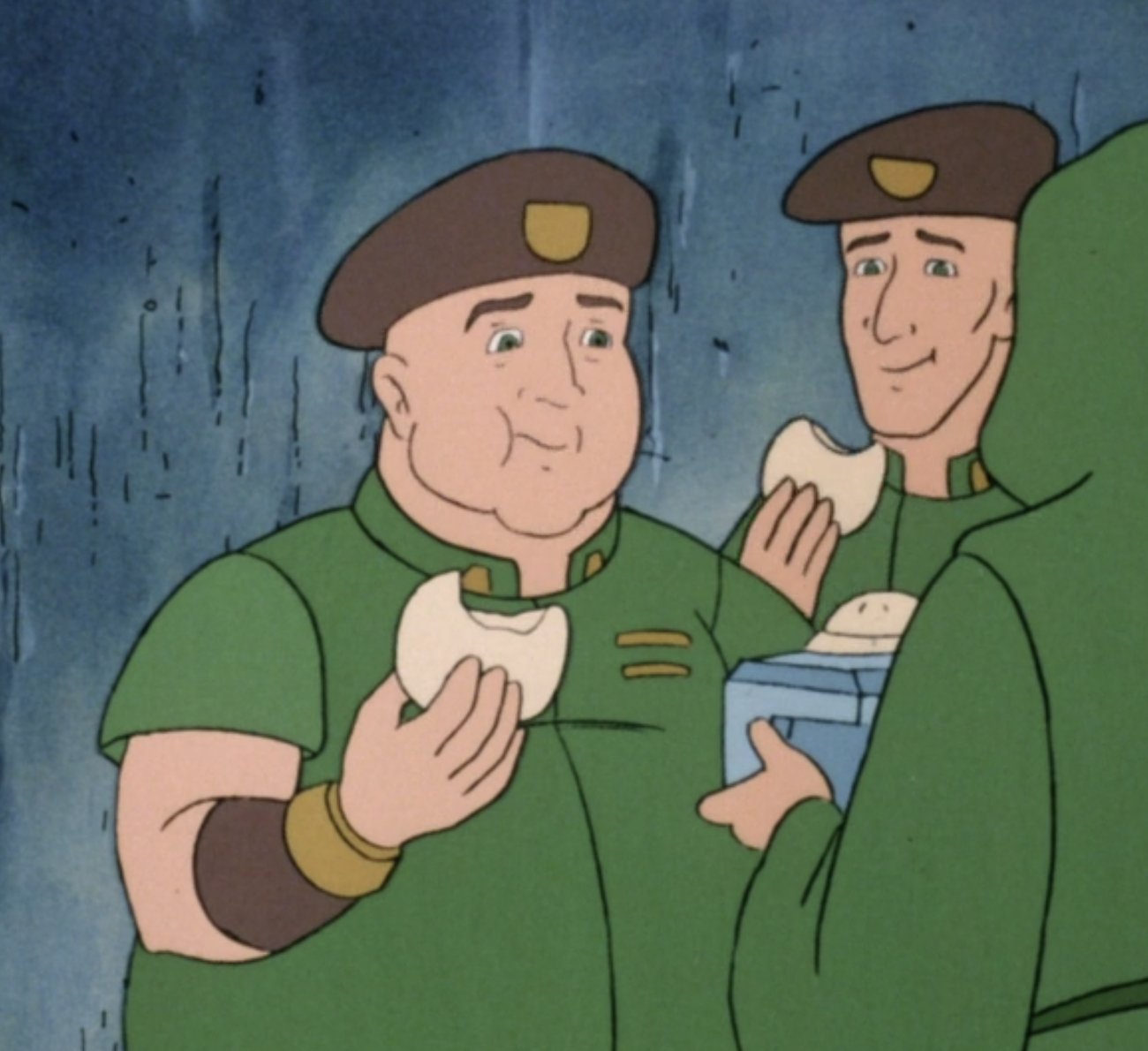 The guards enjoying some pie