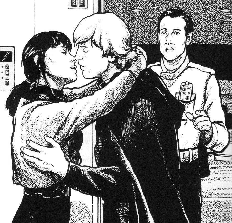 Luke Skywalker and Alex share a kiss to lure an Imperial.