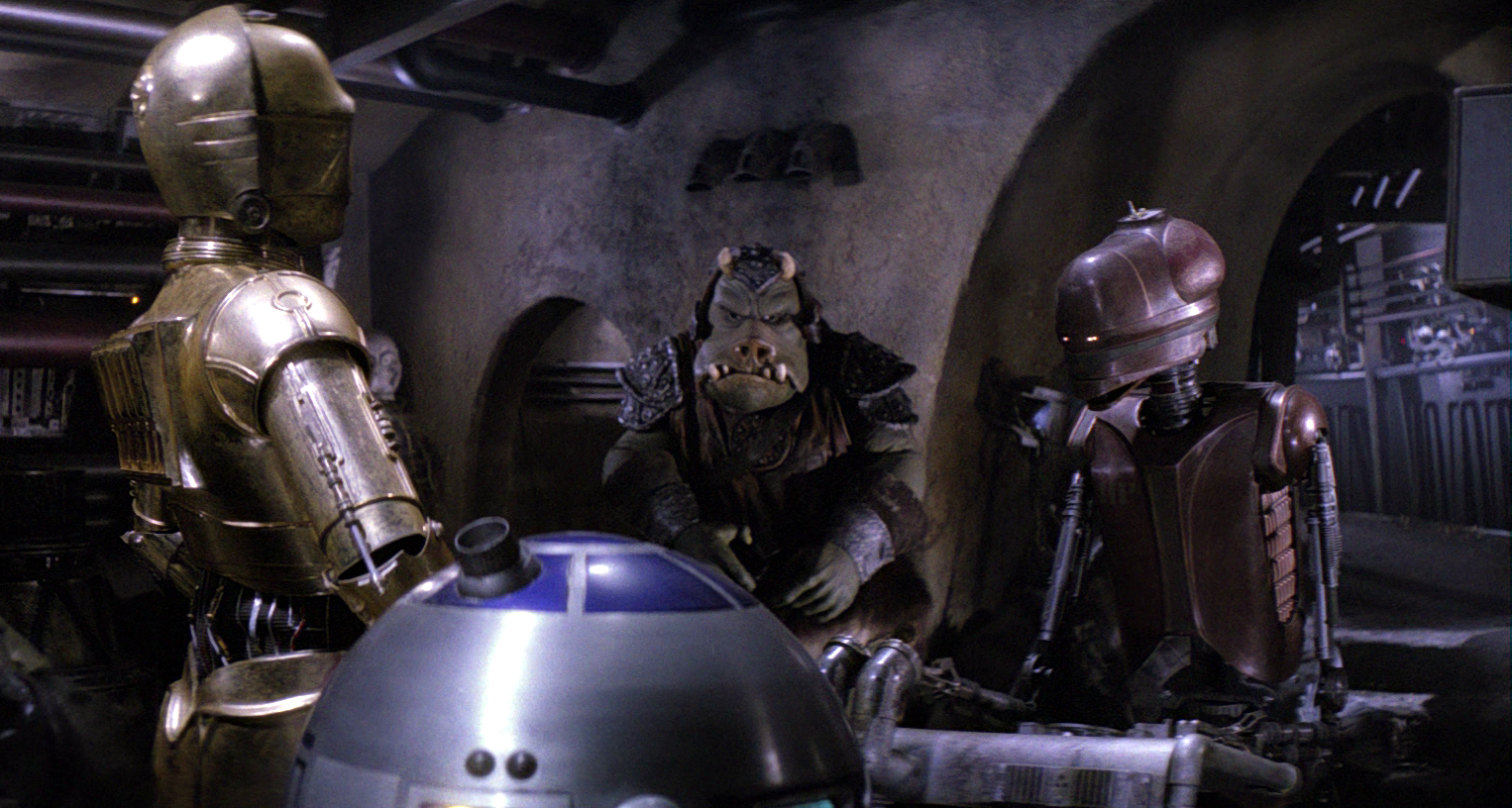 EV-9D9 assigns C-3PO and R2-D2 positions in Jabba's droid pool.