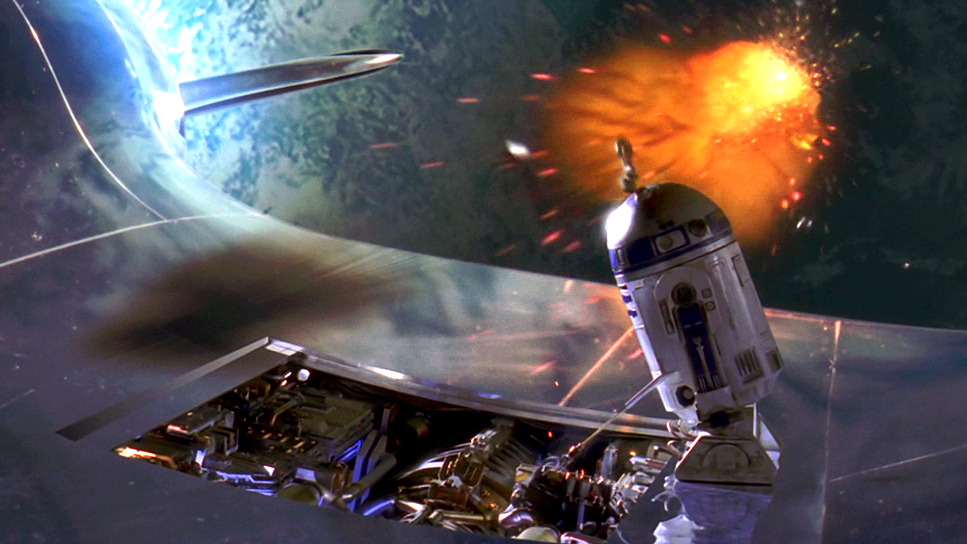 R2-D2 repairing the shield generator of Queen Amidala's Royal Starship.