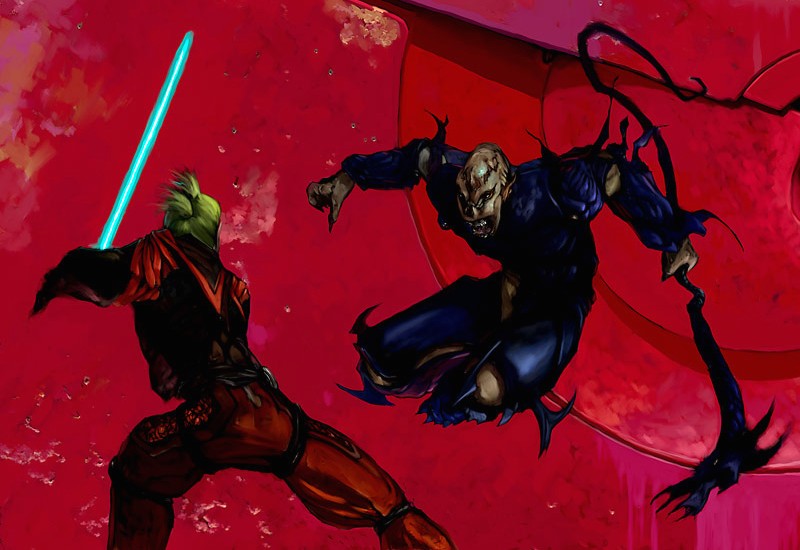 Chine-kal attacks a Jedi.