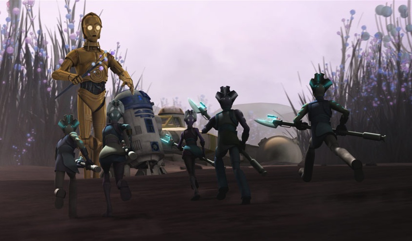 The droids encounter the pint-sized Patitites.