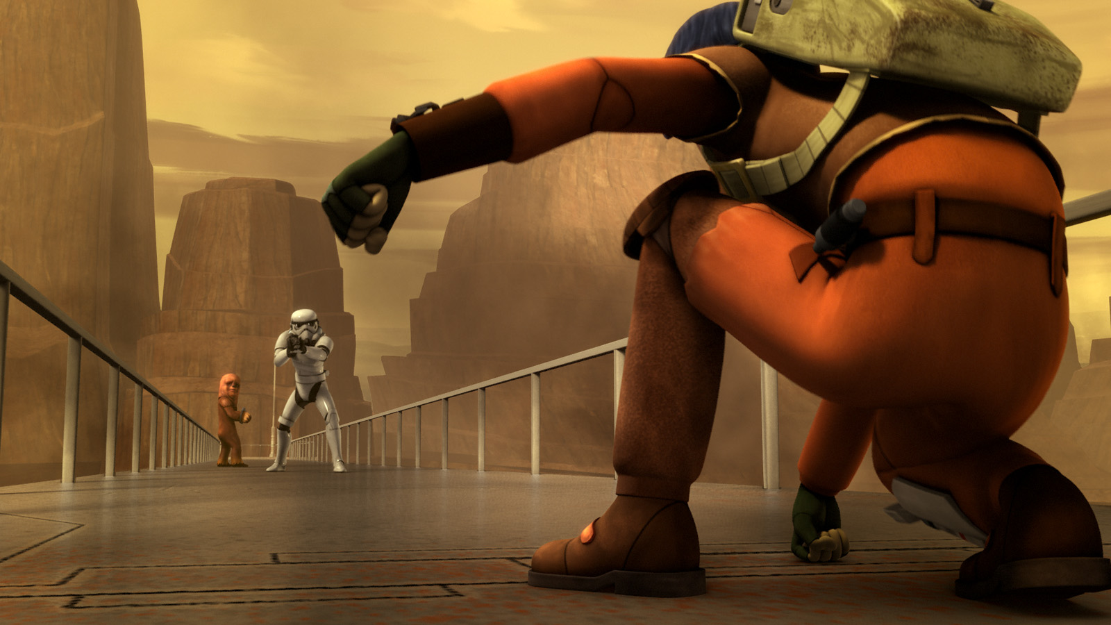 Ezra in an attempt to save Kitwarr's life from a stormtrooper