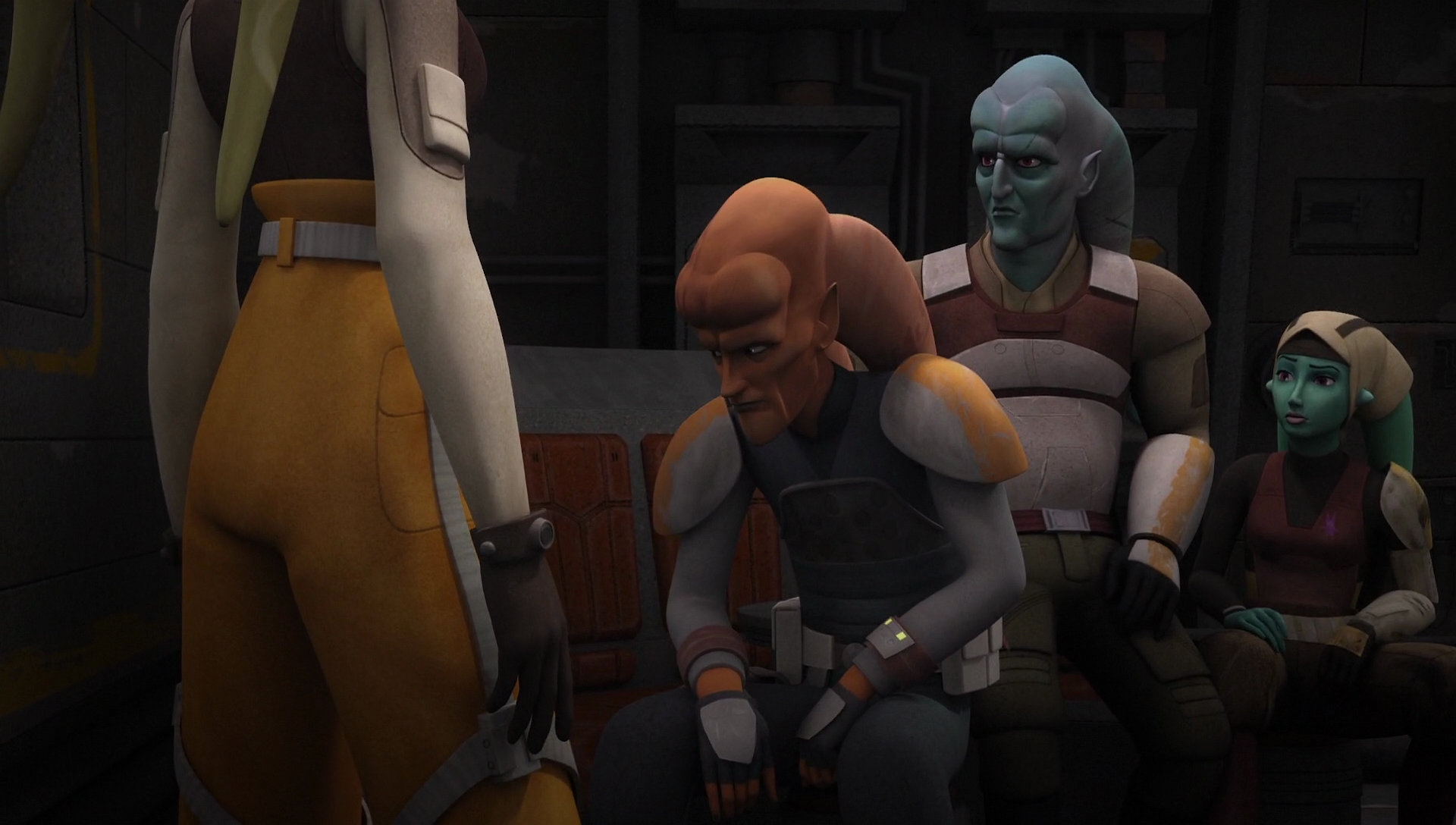 Gobi and the other Twi'lek rebels meet with the Spectres.