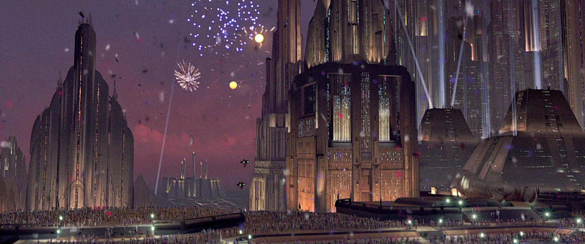 Following the Emperor's death, the Grand Vizier was confined to the Imperial Palace (background) while Coruscant descended into chaos.