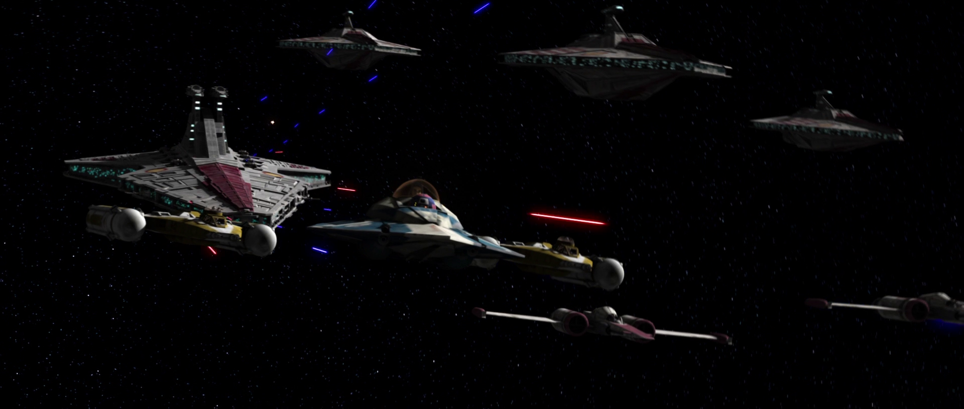 A Z-95 starfighter and other craft serve under Barriss Offee at the Battle of Umbara.