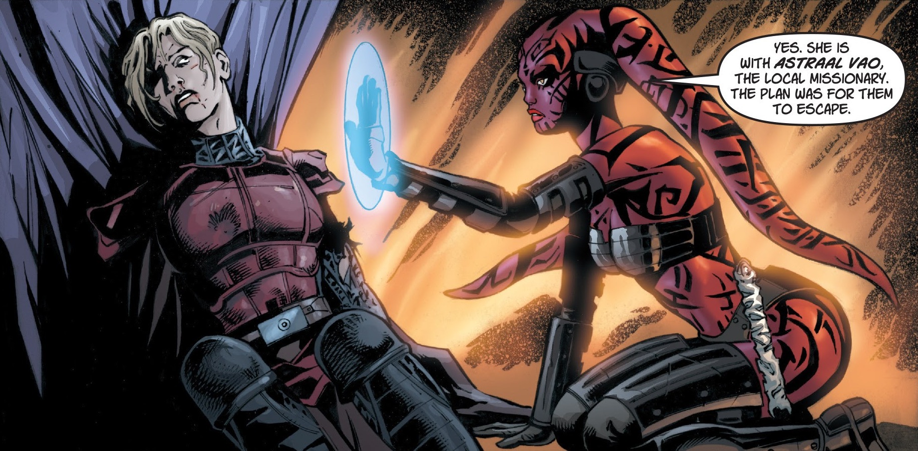 Darth Talon rips information from Elke Vetter's mind.