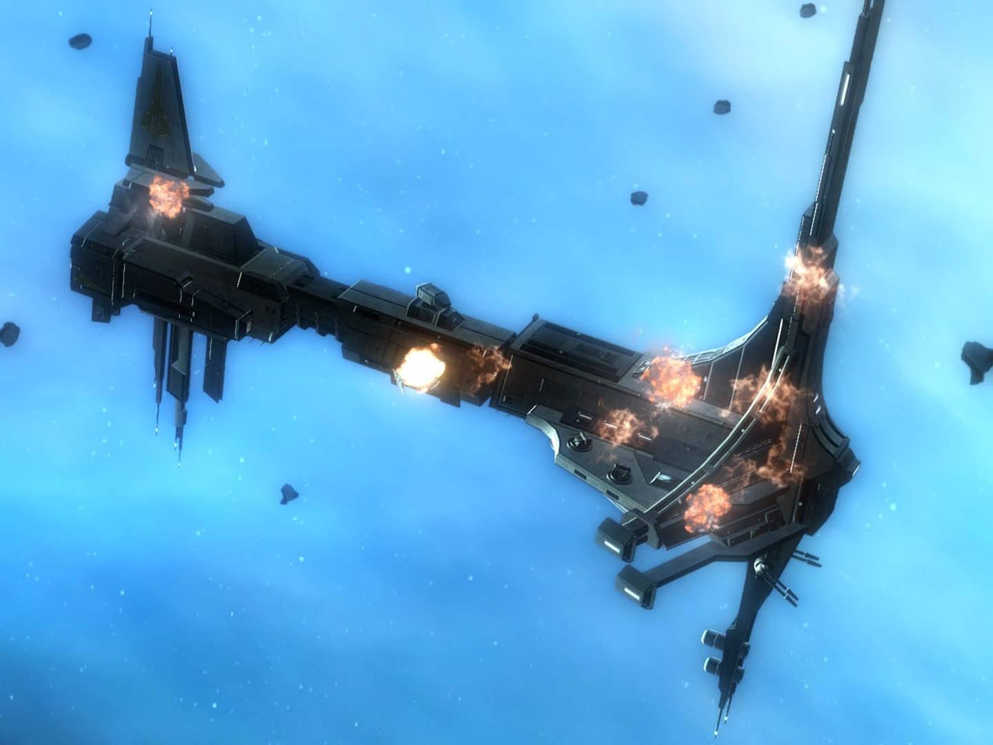 An Eternal Fleet warship disintegrates from a self-destruct sequence.