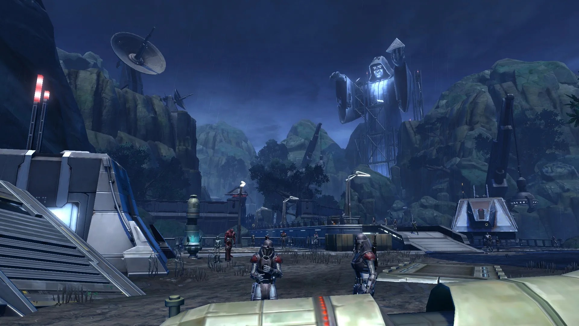 Imperial troops surrounding the unfinished colossus.