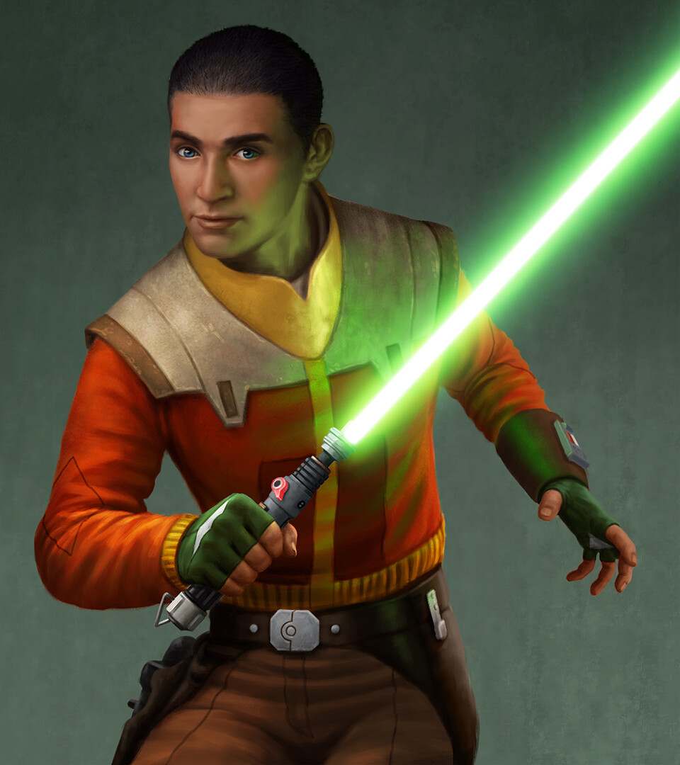 Ezra's second lightsaber emitted a green blade.