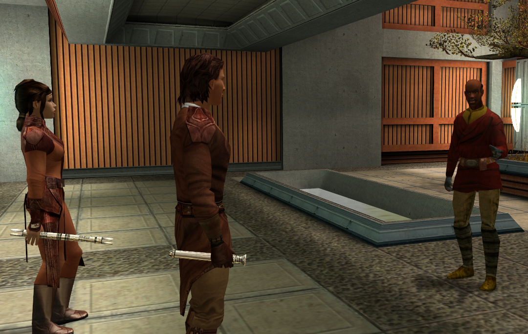 Revan speaks with Nurik Sandral at his estate.