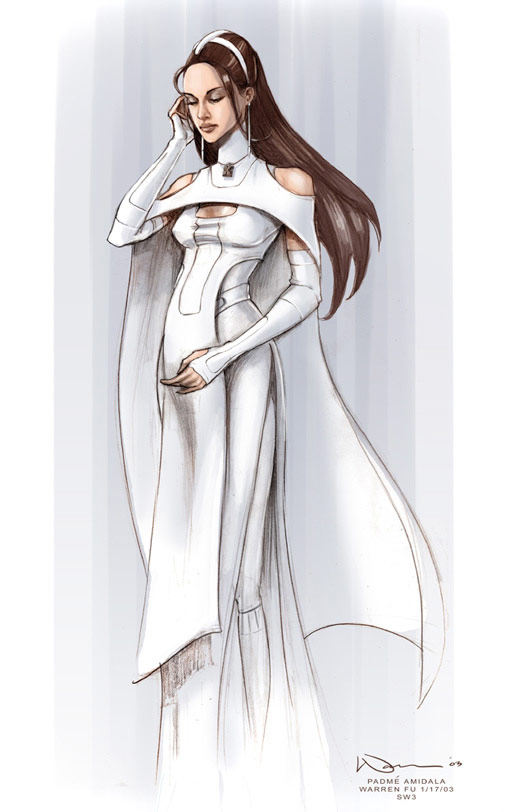 Warren Fu's design for Padmé Amidala's original costume, which evolved into Sheltay Retrac