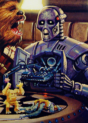 Bollux and Blue Max playing dejarik during their travels on board the Millennium Falcon