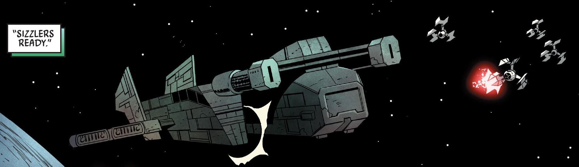 Defender Squadron One attacks a Grysk freighter.