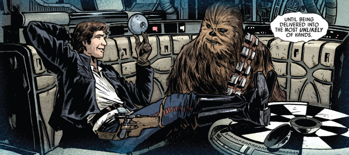 Han Solo and Chewbacca with the neural core of Ajax Sigma.