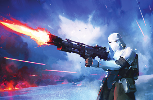 A snowtrooper firing a T-7 ion disruptor