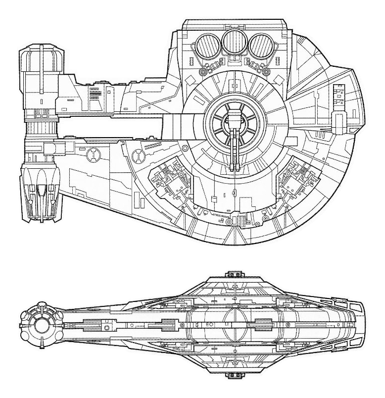 The schematics of a YT-2400 light freighter