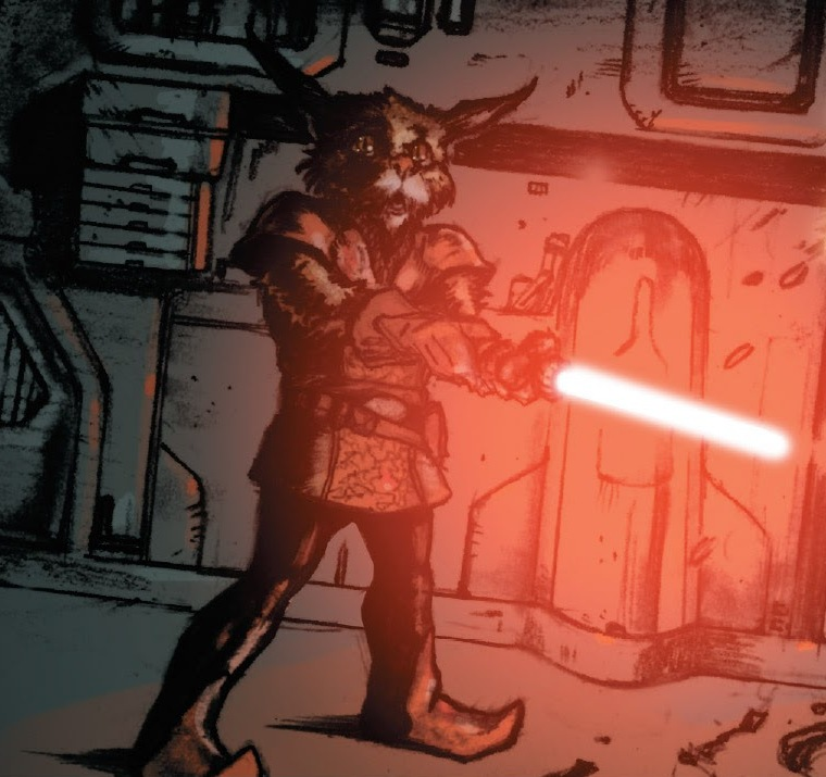 Tollivar wielding his lightsaber