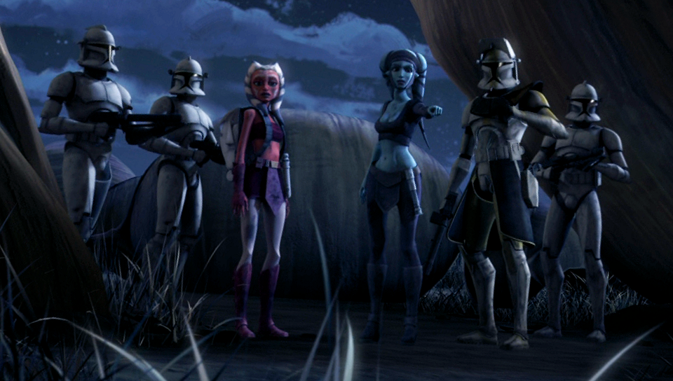 Aayla Secura with Ahsoka Tano and the clone troopers.