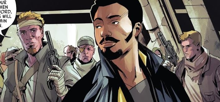 Lando leads Petrusian slaves against stormtroopers