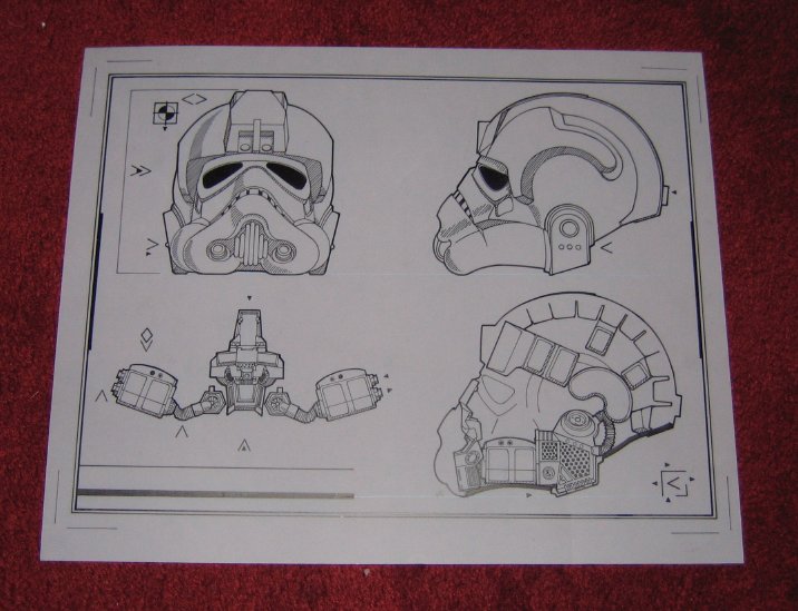 Unfinished blueprints for the abandoned Riddell TIE Pilot mini-helmet