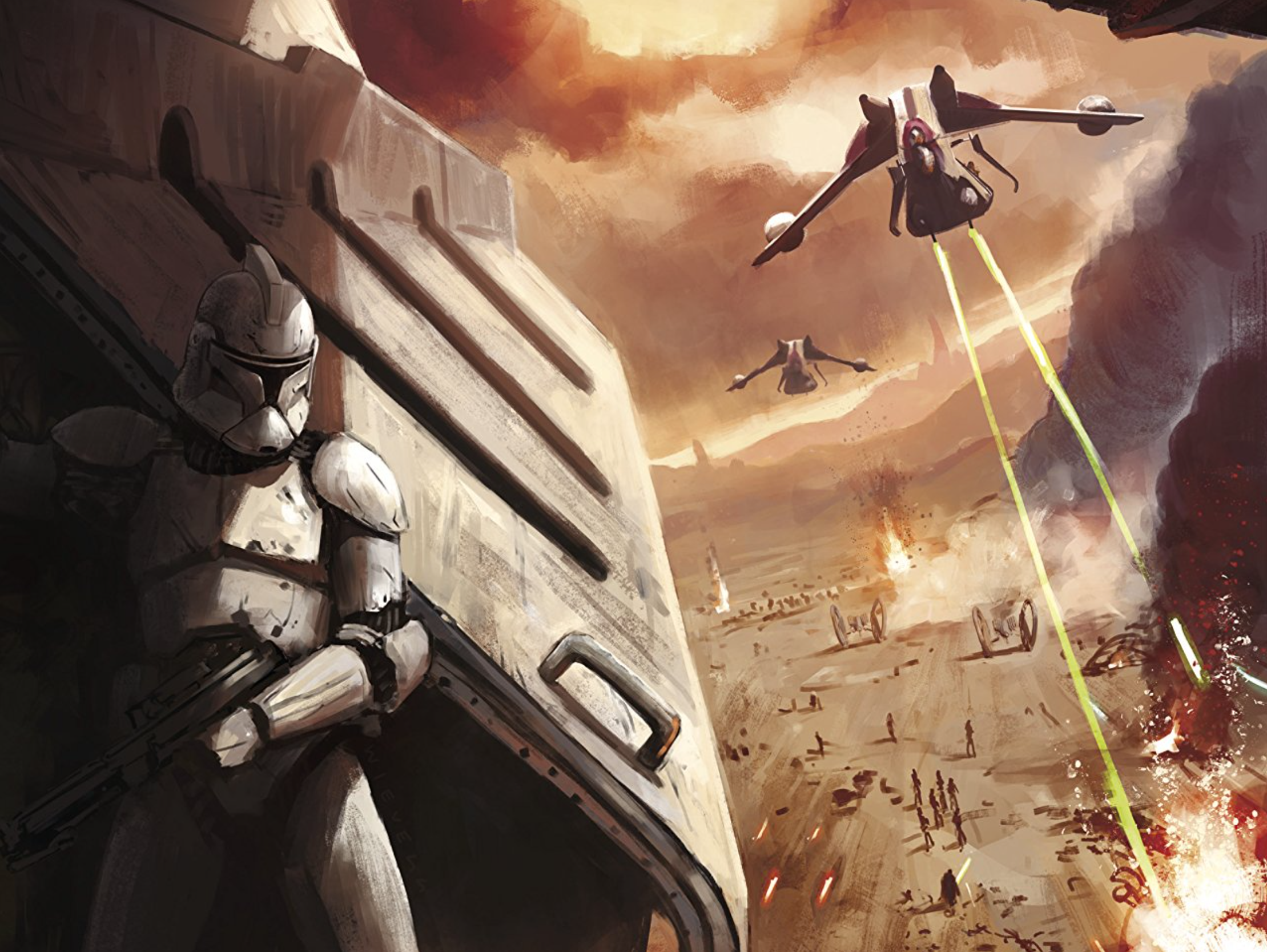 The newly formed Republic Military fought the Droid Army across a plain on Geonosis.