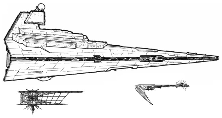 Nova-class battle cruiser shown to scale with a Hapan Battle Dragon (500m) and an Imperial I-class Star Destroyer (1,600m)