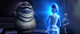 Padme talks to Jabba