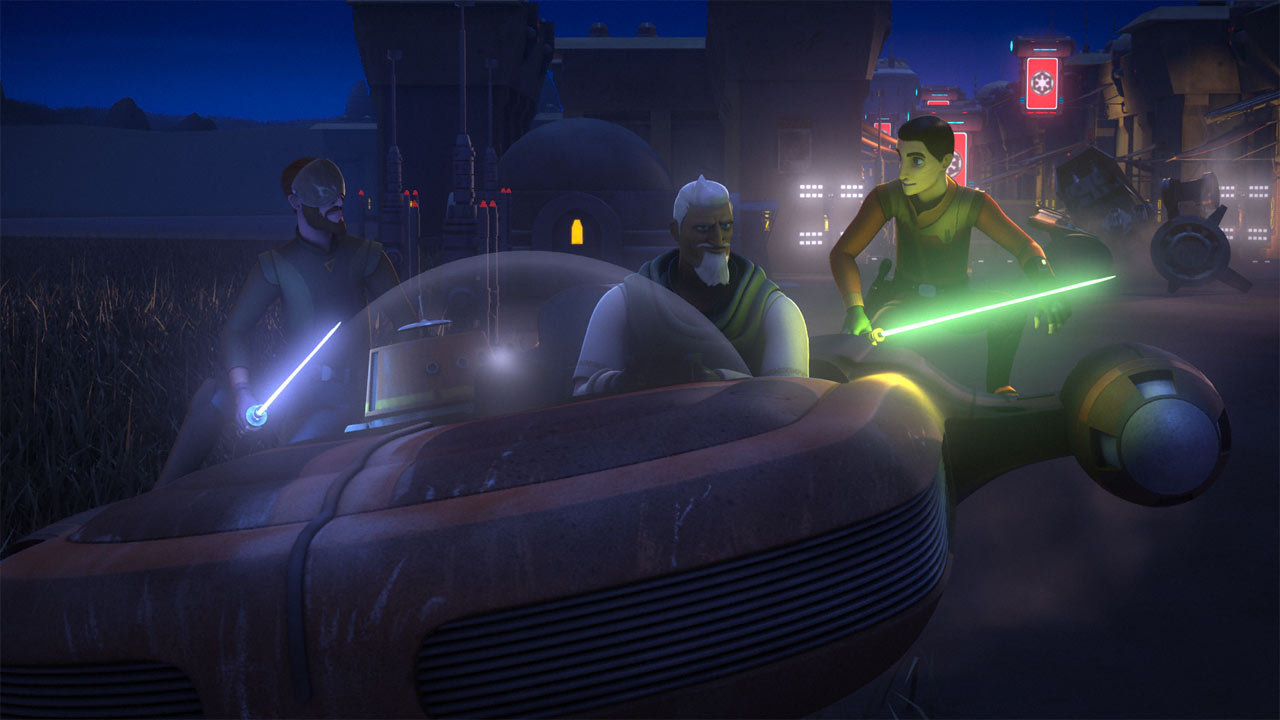 The two Jedi escape with Ryder's help