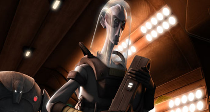 Vindi flees his laboratory during the Republic assault.