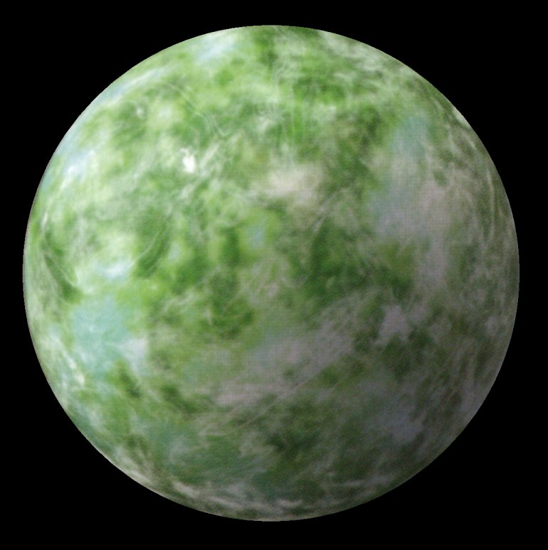 An orbital shot of Alzoc III displaying large amounts of greenery.