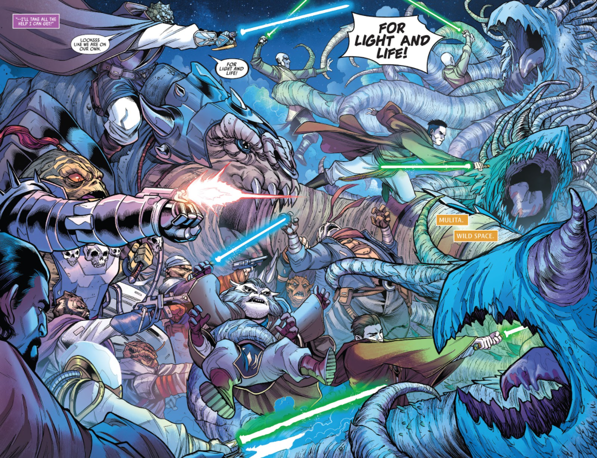 The Jedi and Hutt Cartel fight against the Drengir on Mulita.