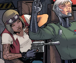 Aphra holds Tolvan captive