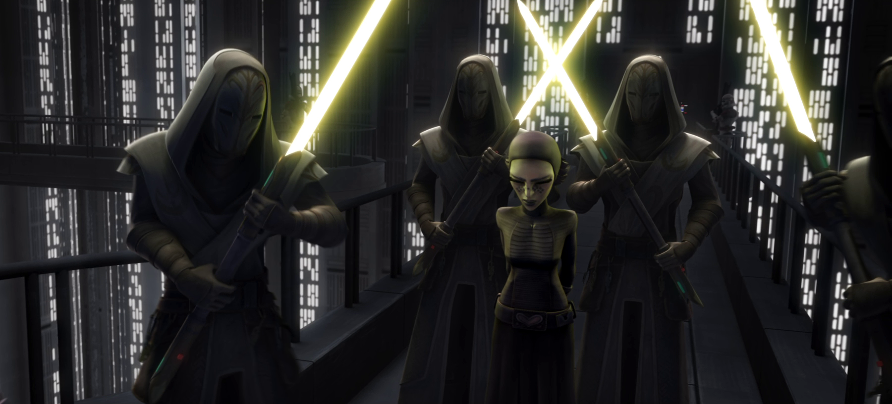 The future Grand Inquisitor was one of the Jedi Temple Guards who brought Barriss Offee before Supreme Chancellor Sheev Palpatine.