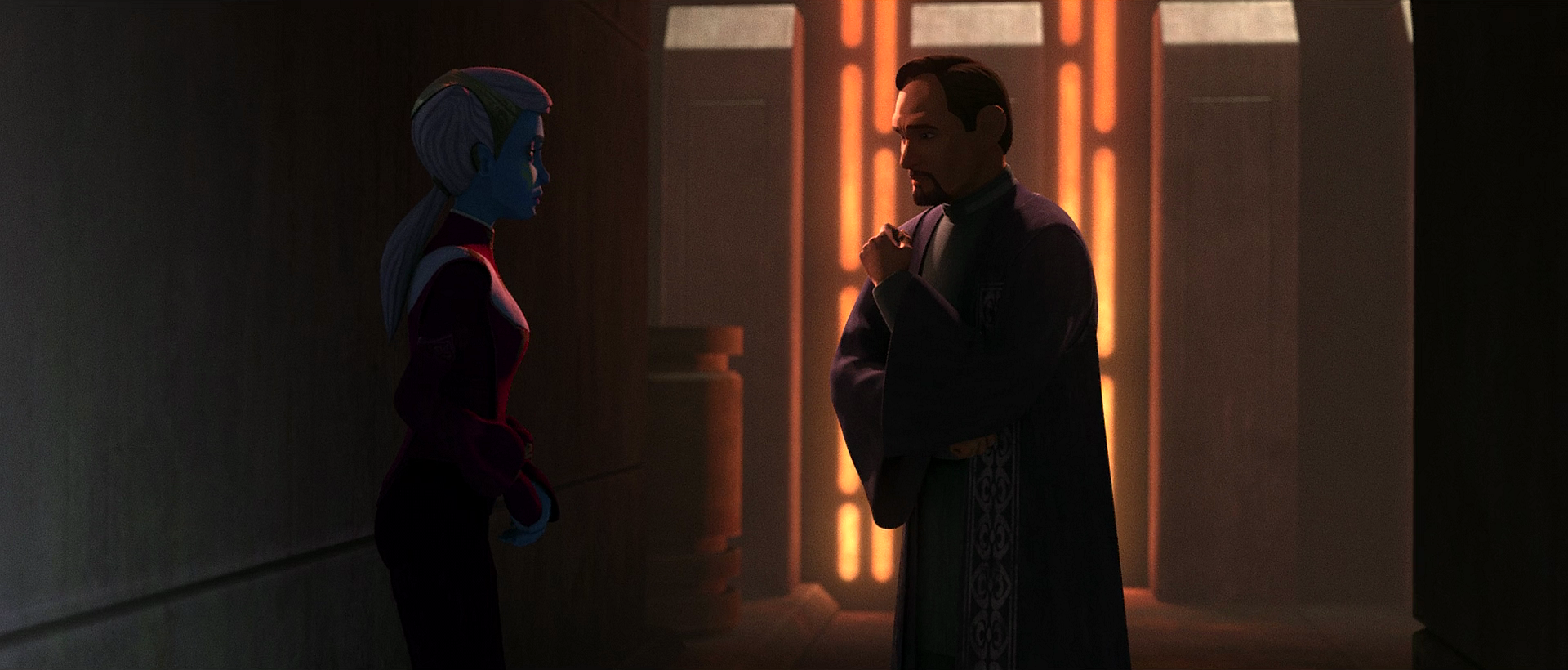 During their undisclosed meeting, Senator Organa warns Chuchi to be wary of Rampart.