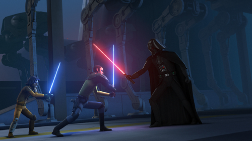 Kanan and Ezra face Darth Vader