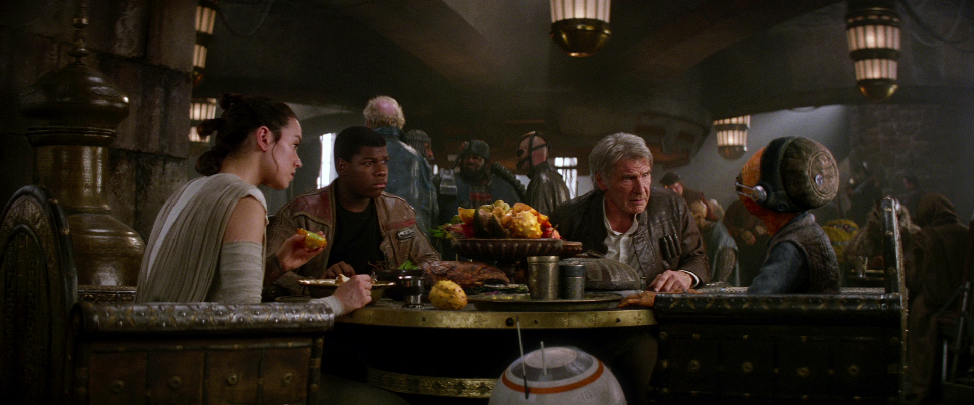 Han asks Maz Kanata to get BB-8 to the Resistance.