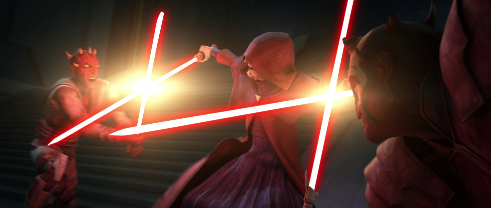 Maul and Opress duel Darth Sidious