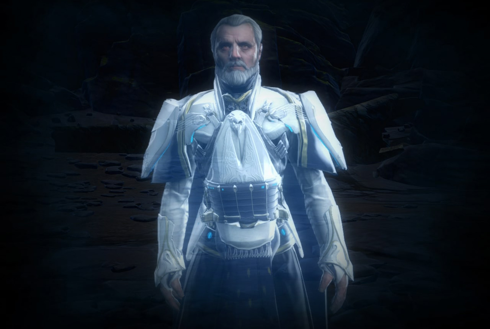 Valkorion appeared to Commander as a Force Ghost, stopping time around them.