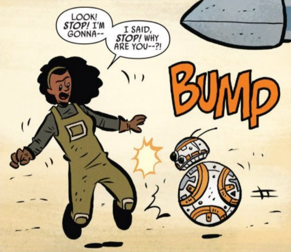 BB-8 bumps into Peet Deretalia.