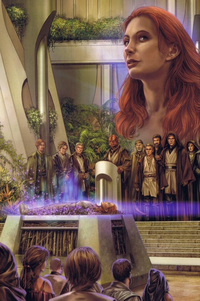 Horn, far left, attends the funeral of Mara Jade Skywalker.