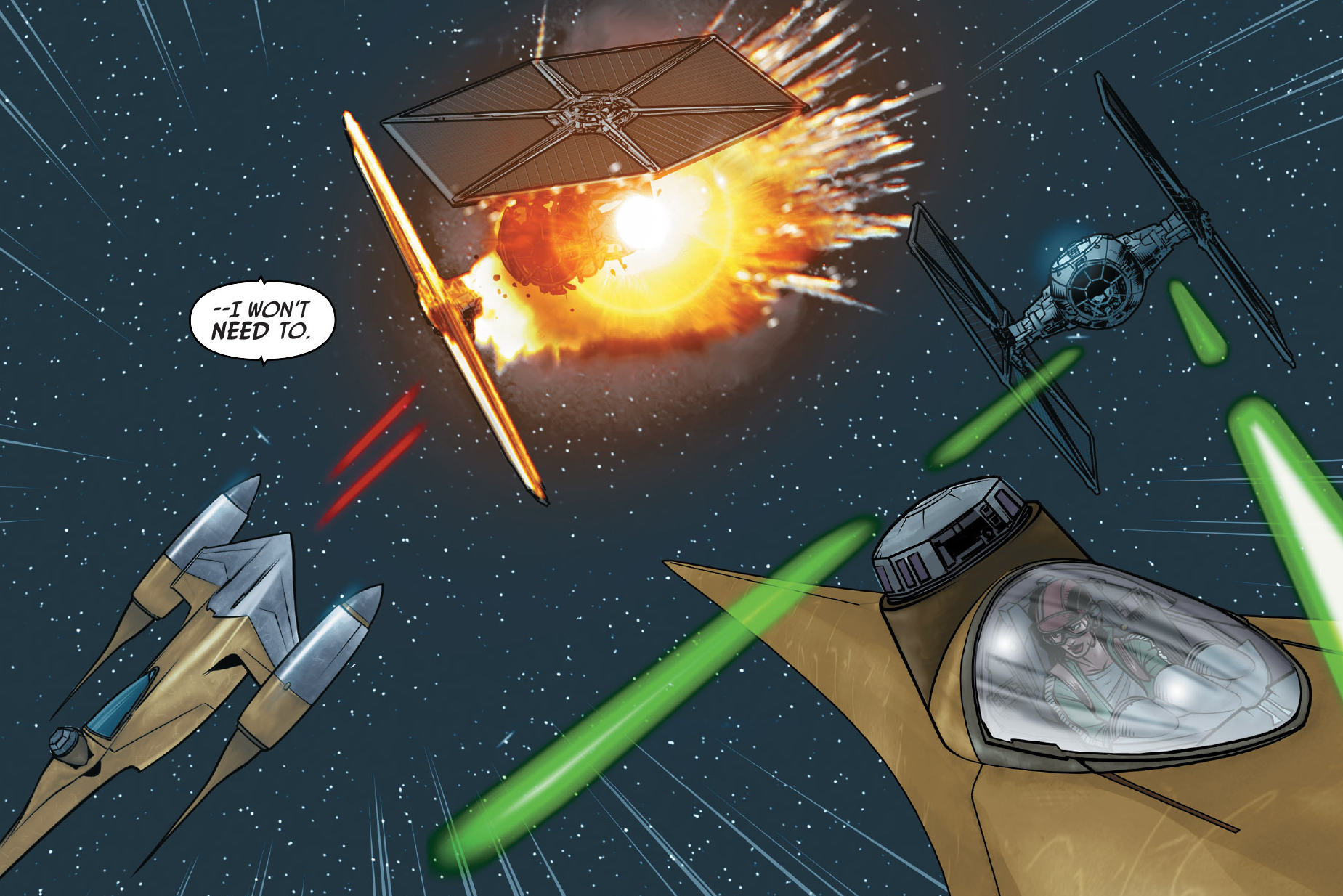 Organa saves Bey from a TIE fighter.