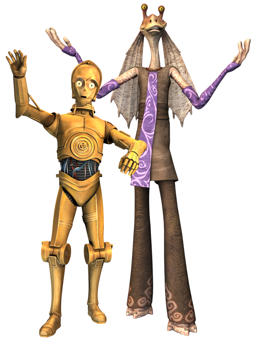 Jar Jar Binks, with C-3PO during the Clone Wars