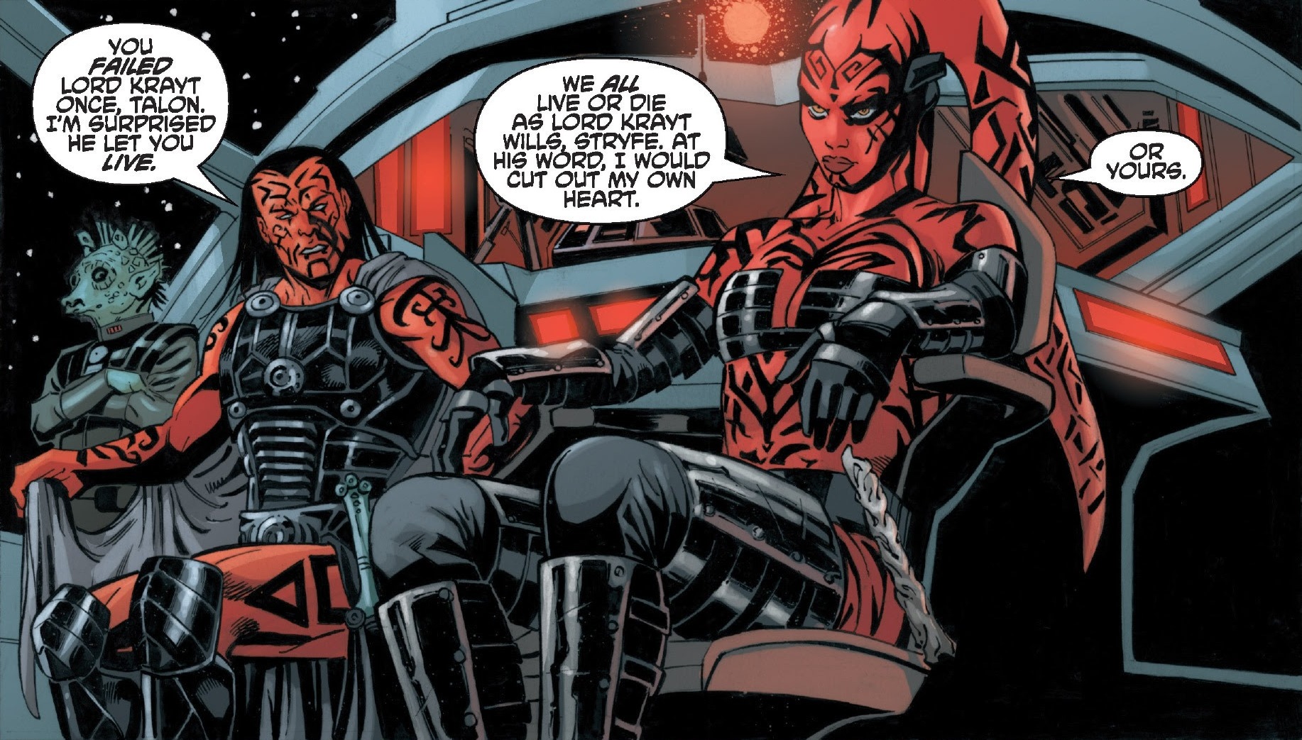 Darth Stryfe speaking to his fellow Hand, Darth Talon.